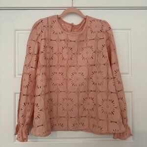 Pink Long Sleeve Eyelet Top